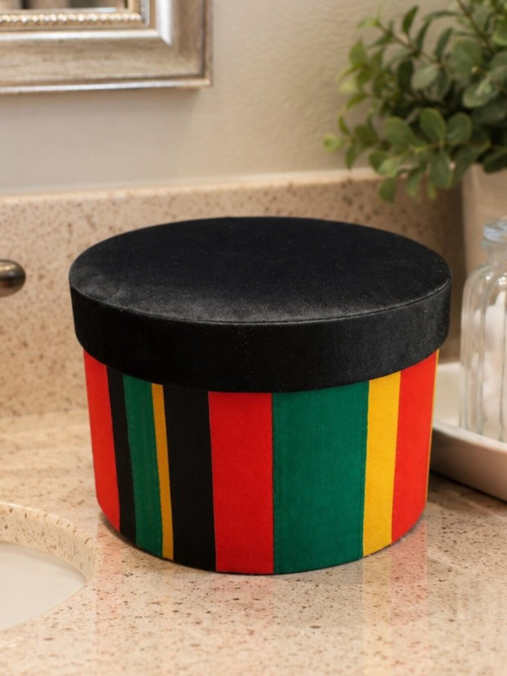 Vintage 1970s Striped Velvet Circle Box SHIPS FREE